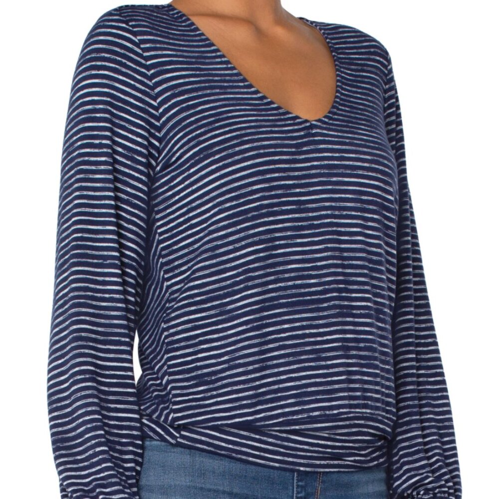 Liverpool: Twist Back Long Sleeve Knit Top (navy stripe)